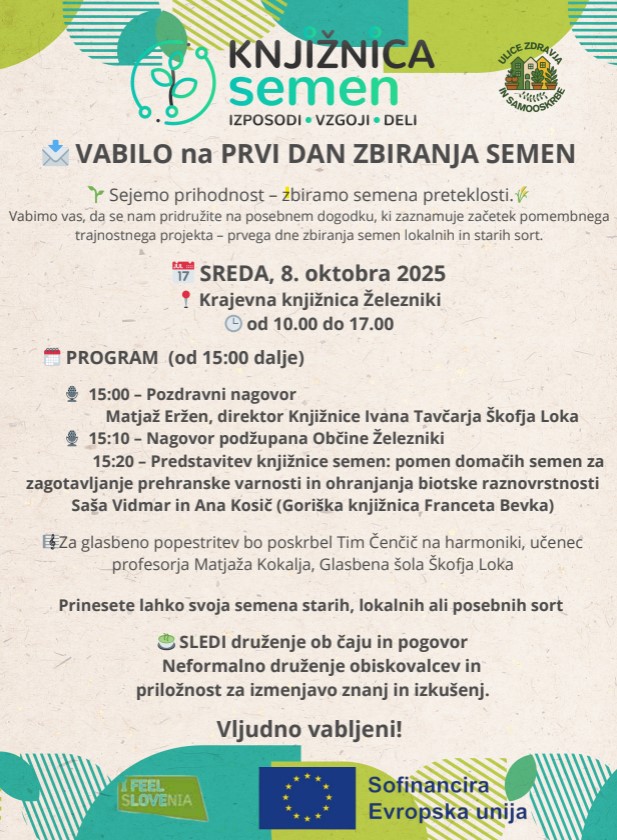 Plakat z vabilom na odprtje Knjižnice semen.